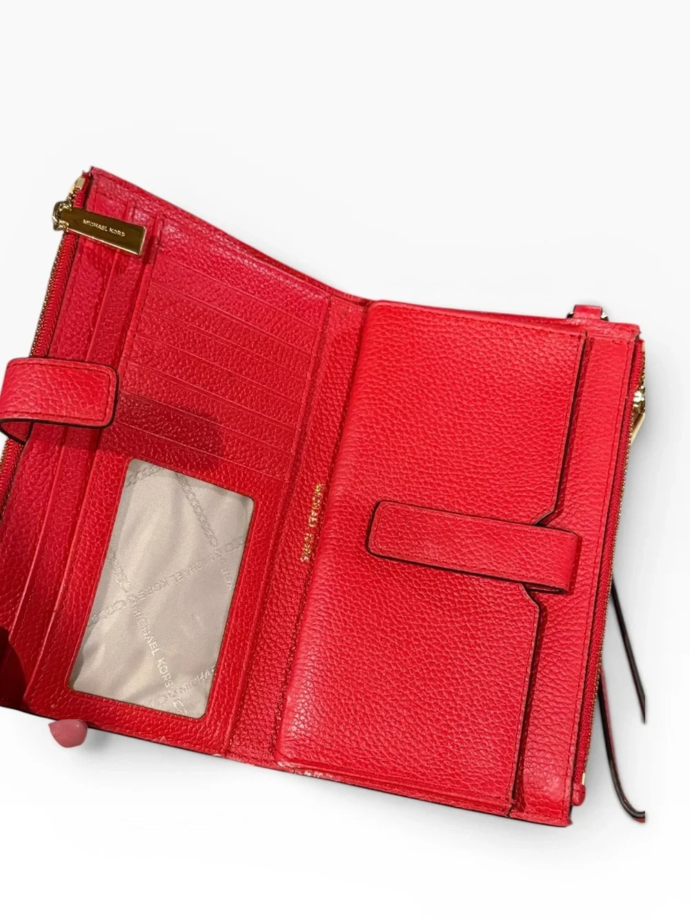 Michael Kors Red Pebbled Leather Double Zip Wristlet